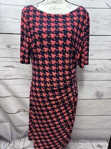 Anne Klein Navy Pink‎ Pattern Dress Cinched Side Size 14